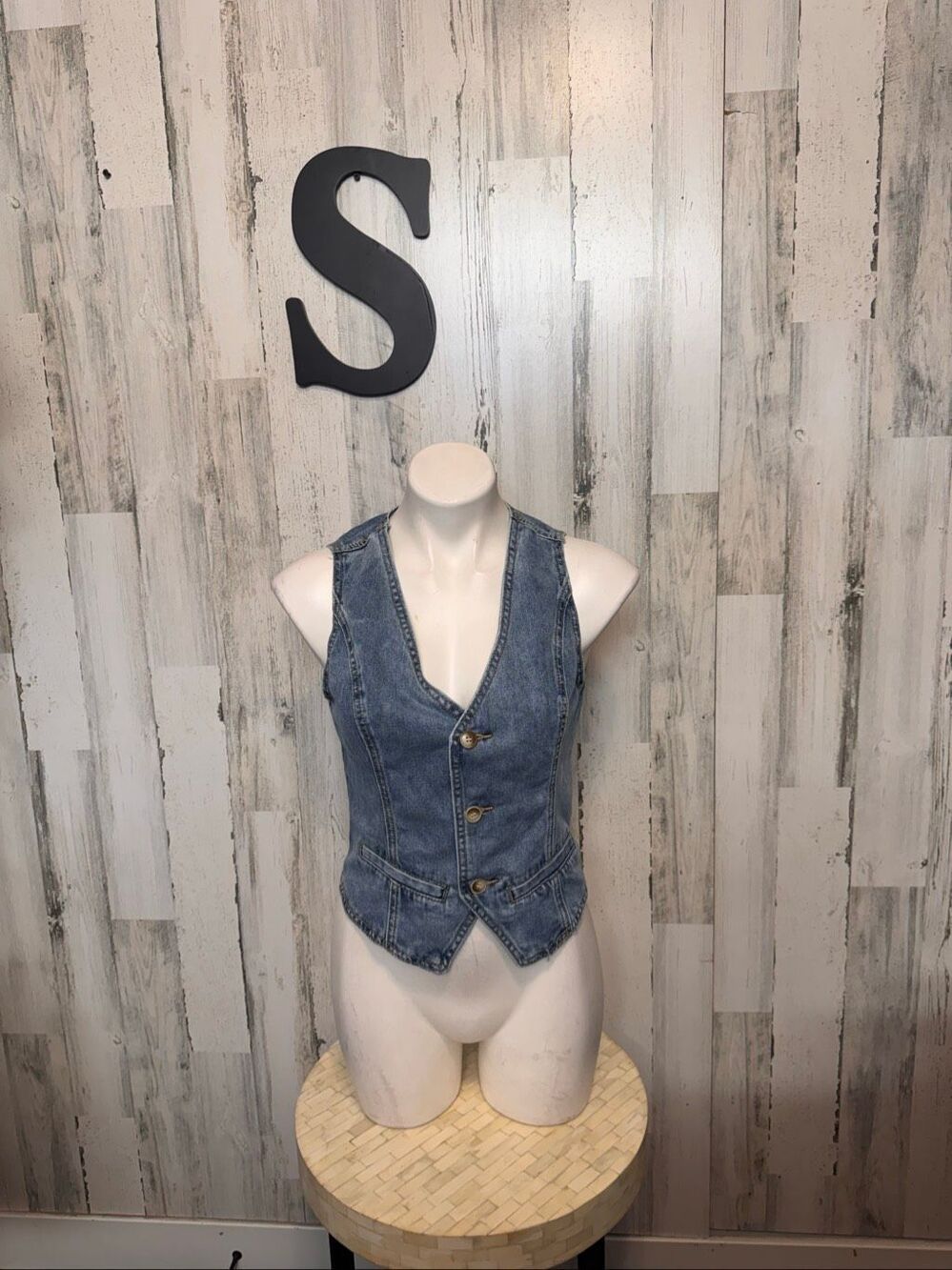 SHEIN Fitted Denim Waistcoat Vest Womens S 4 Button Front Medium Wash Y2K